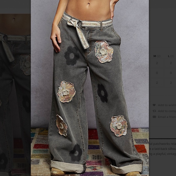 POL Denim - POL Women's Straight Leg Jeans in Washed Gray with Floral Patches